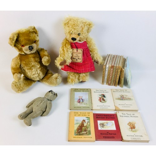 166 - A group of three soft toy teddies, comprising a limited edition Robin Rive Betty teddy in a red cheq... 