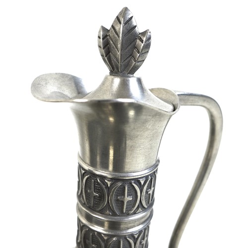 71 - A group of six pieces of Norwegian pewter, comprising a candlestick, unmarked, a lidded ewer, stampe... 