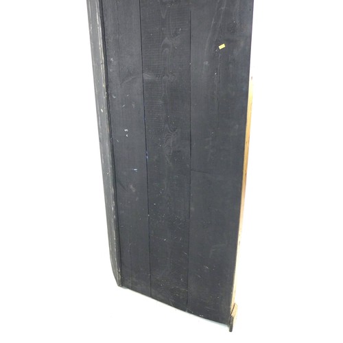 222 - A large early 20th century pine corner cupboard, with double mesh panelled doors, blue interior with... 