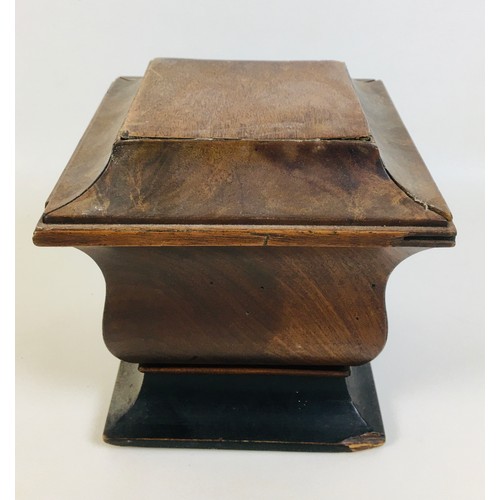 114 - A 19th century walnut veneer writing slope, 40 by 24 by 15.3cm high, and sarcophagus style tea caddy... 