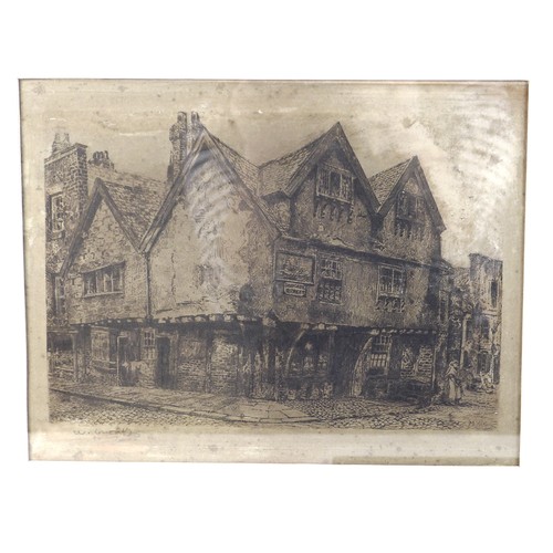 177 - William Monk (British, 19th century): three engravings, comprising 'Shipgate Street', signed in the ... 