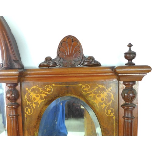 336 - A late Victorian walnut veneered and marquetry sideboard, or narrow form, with arched mirror back an... 