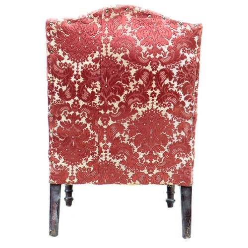 260 - A Victorian open armchair, with cantilever style padded arms, upholstered in pink foliate fabric, 68... 