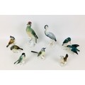 Seven Karl Ens porcelain bird figurines, including a large woodpecker, 7527, a Heron, 7300, a pair o... 