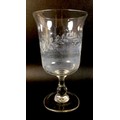 A Georgian glass celery vase, with a flared rim bell shaped bowl, with an etched foliate design, its... 