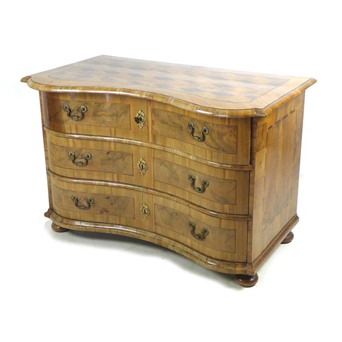 348 - A good Continental serpentine fronted commode, 19th century, possibly Swiss or Austrian, walnut vene... 