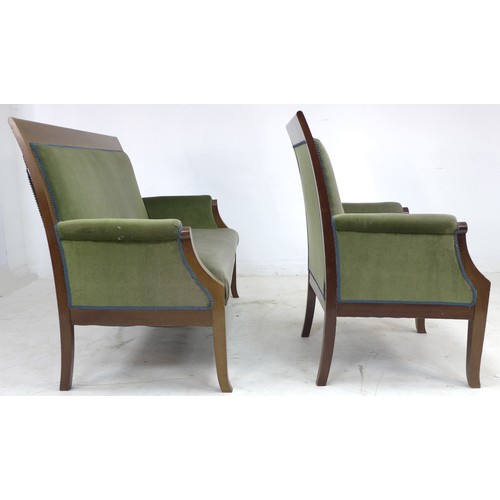 269 - A mahogany two seater settee, 152 by 80 by 108cm high and matching armchair, 74 by 80 by 108cm high ... 