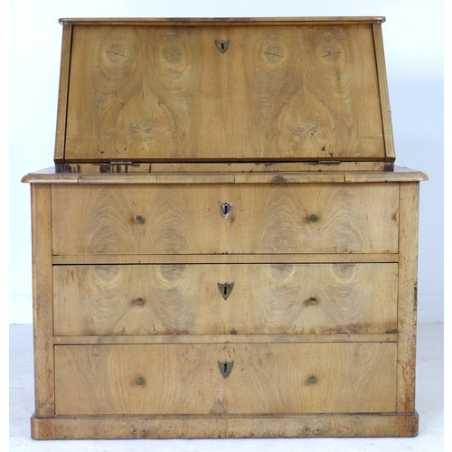 315 - A Scandinavian 19th century walnut bureau, of block form with fall front enclosing a fitted interior... 