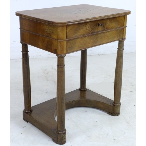 314 - A Continental 19th century side table, with quarter veneered surface and single drawer below, with k... 