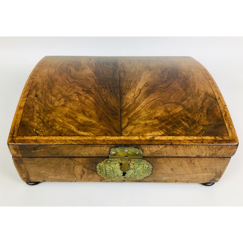 111 - Three 19th century wooden boxes, comrpising a Georgian walnut tea caddy, with a domed top, its inter... 