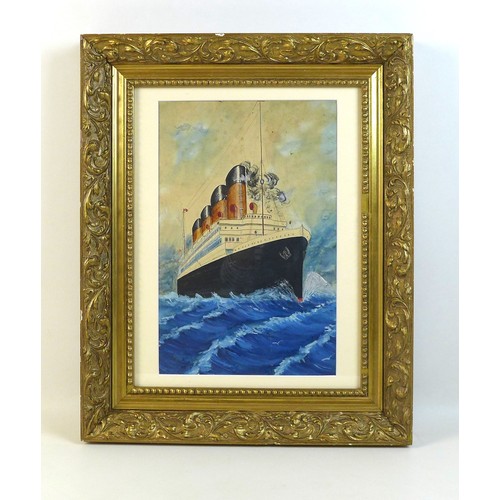 188 - C. Wheeler (early 20th century): The Titanic, watercolour, depicting the liner underway, signed C Wh... 