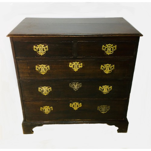 297 - A Georgian oak chest of drawers, with two drawers  over three, with brass swan neck handles, raised ... 