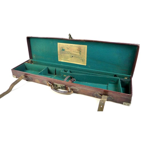 134 - A Linsley Brothers chromed brass bound brown leather shotgun case, early 20th century, the lid embos... 