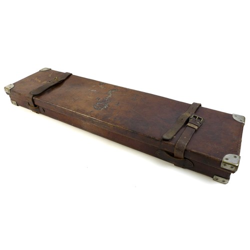 134 - A Linsley Brothers chromed brass bound brown leather shotgun case, early 20th century, the lid embos... 