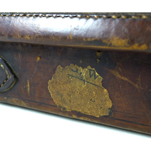 134 - A Linsley Brothers chromed brass bound brown leather shotgun case, early 20th century, the lid embos... 