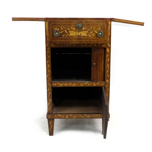 311 - A 19th century Dutch marquetry mahogany wash stand, with double fold out top, tambour slide cupboard... 