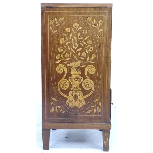 311 - A 19th century Dutch marquetry mahogany wash stand, with double fold out top, tambour slide cupboard... 