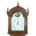 An early 19th century oak long case clock, Jos. Wilson of Stamford, with painted arch dial depicting... 