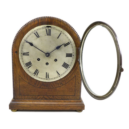 150 - Two mantel clocks, comprising a Gustav Becker musical chiming oak veneered domed case mantel clock, ... 