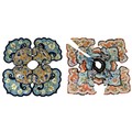 Two Chinese embroidered satin cloud collars,  early 20th century, Peking knot stitch, each with two ... 
