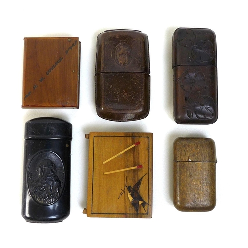 107 - A group of six wooden Victorian and later vesta cases. (5)