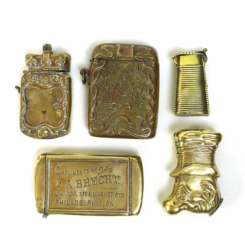 108 - A group of five brass Victorian and later vesta cases. (5)