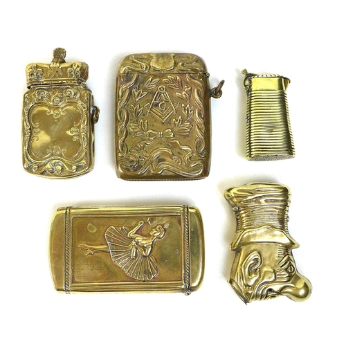 108 - A group of five brass Victorian and later vesta cases. (5)