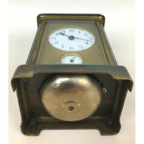 114 - An early 20th century Charles Such & Co. carriage clock with alarm, an enamel Arabic dial with subsi... 