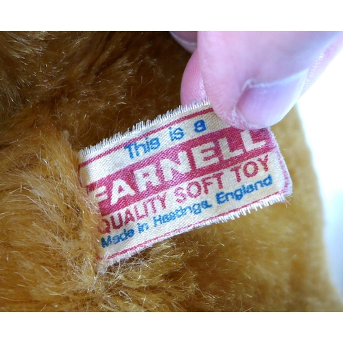 160 - A mid 1970's Farnell teddy bear, mohair body and embroidered nose, 46cm long, together with a centen... 
