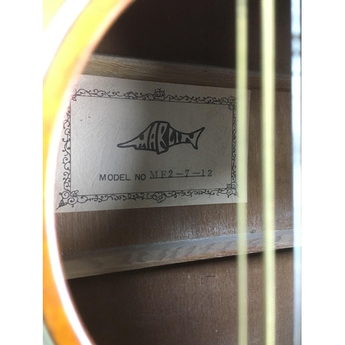 175 - A Marlin 12 string acoustic guitar, model number MF2-7-12, with soft case.
