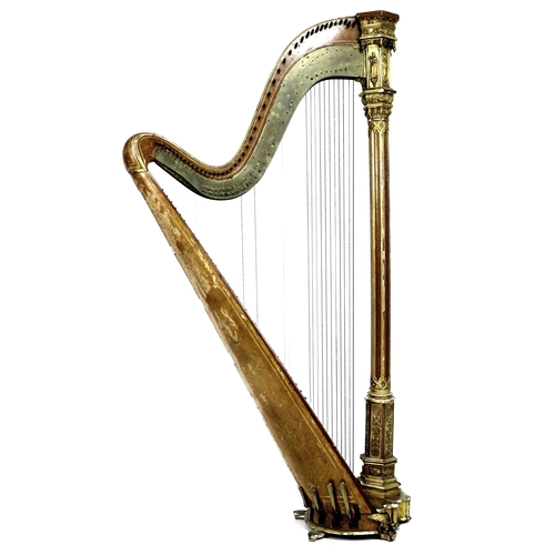 179 - A Victorian harp, Sebastian and Pierre Erard's Harp Patent, No 5535, birds eye maple inlaid giltwood... 