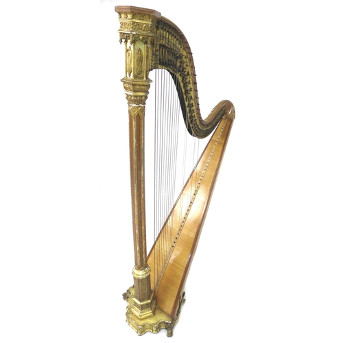 179 - A Victorian harp, Sebastian and Pierre Erard's Harp Patent, No 5535, birds eye maple inlaid giltwood... 