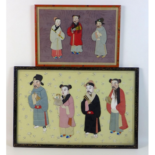 18 - Two Chinese mixed media pictures, early to mid 20th century, both with full length figures of Chines... 