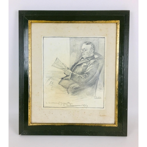 186 - An early 20th century British school portrait of a seated bespectacled gentleman, pencil on paper, e... 