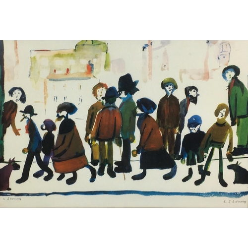 201 - After Laurence Stephen Lowry (British, 1887-1976): 'People Standing About', a colour print, signed l...