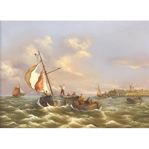 203 - Continental School (20th century): a 19th century style seascape with sailing boats oil on canvas, s... 