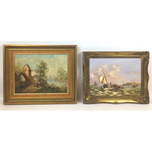 203 - Continental School (20th century): a 19th century style seascape with sailing boats oil on canvas, s... 