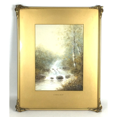 205 - J. Hartford (British School, 20th century): 'A Rushing Stream', watercolour, signed, 34 by 24.5cm, m... 