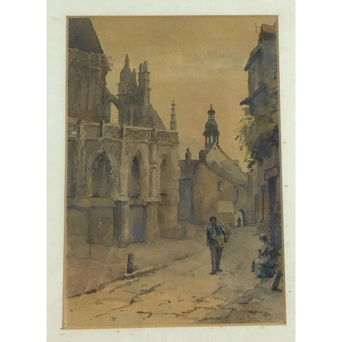 206 - Three 20th century watercolours, comprising a street scene from Falaise, France, titled and indistin... 