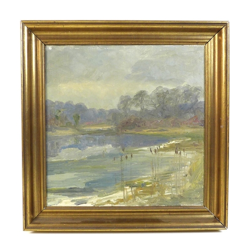 211 - Danish School (early 20th century): lakeland scene, oil on canvas, indistinctly signed and dated '28... 