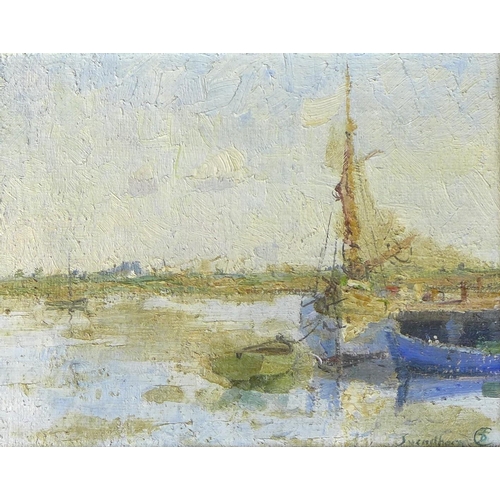 212 - Danish School (20th century): two impressionistic coastal scene paintings, an oil on canvas of a sai... 