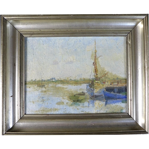 212 - Danish School (20th century): two impressionistic coastal scene paintings, an oil on canvas of a sai... 