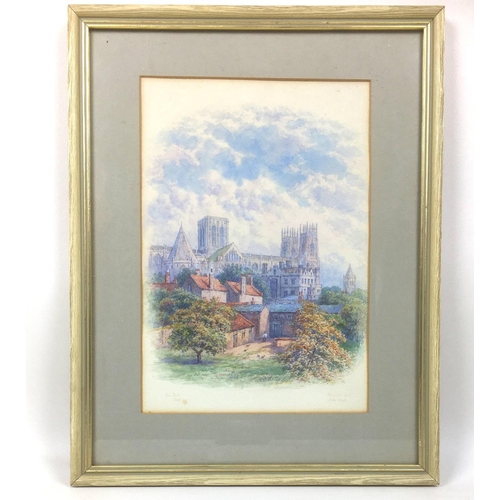 221 - George Fall (British, 1848-1925): 'Minster, York from walls', watercolour, signed and titled, 26.5 b... 