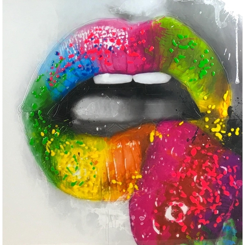 223 - Patrice Murciano (French, b. 1969): two liquid art embellished prints, 'Strawberry Lips', 69 by 69cm... 