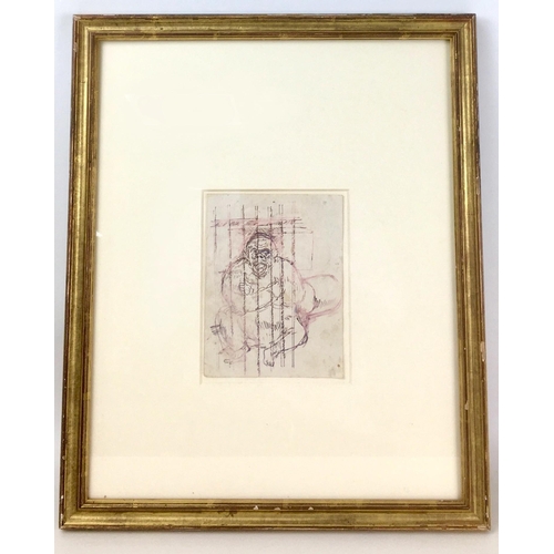 224 - Attributed to Ruskin Spear (British, 1911-1990): 'Caged Ape', unsigned, ink on paper, 17.5 by 13.5cm... 