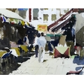 John Yardley (British, b. 1933): ‘Brussels Eateries’, signed lower left, watercolour, titled in penc... 