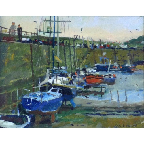 231 - Ken Howard RA RWS NEAC (British, b. 1932): 'Newlyn', depicting boats by the harbour wall at low tide... 
