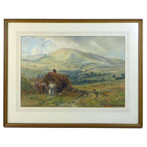 232 - Sydney Paul Goodwin (British, 1867-1944): 'Haymaking in the Welsh Hills', signed in red lower right,... 