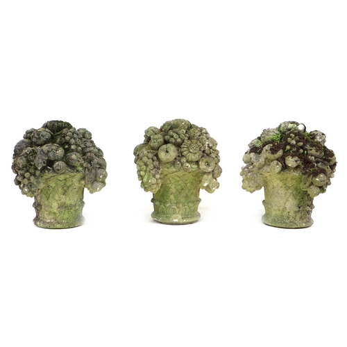 273 - Three early 20th century stoneware fruit basket form garden ornaments, each 39 by 39 by 44cm high. (... 