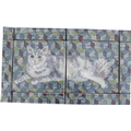 A Highland Stoneware pottery tile panel of a cat, made up of several tiles, unsigned with a geometri... 